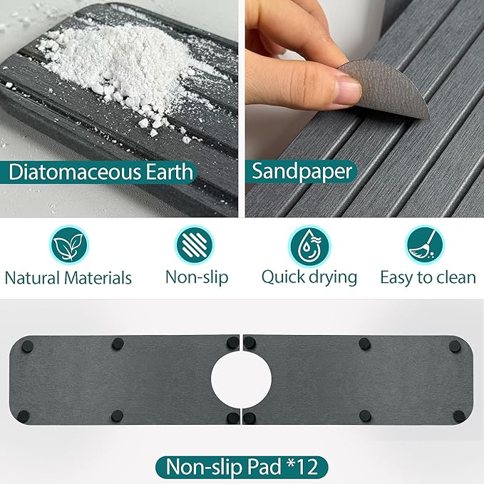 Drying Stone Faucet Mat for Kitchen Sink, Diatomite Faucet Handle Drip Catcher - Image 4