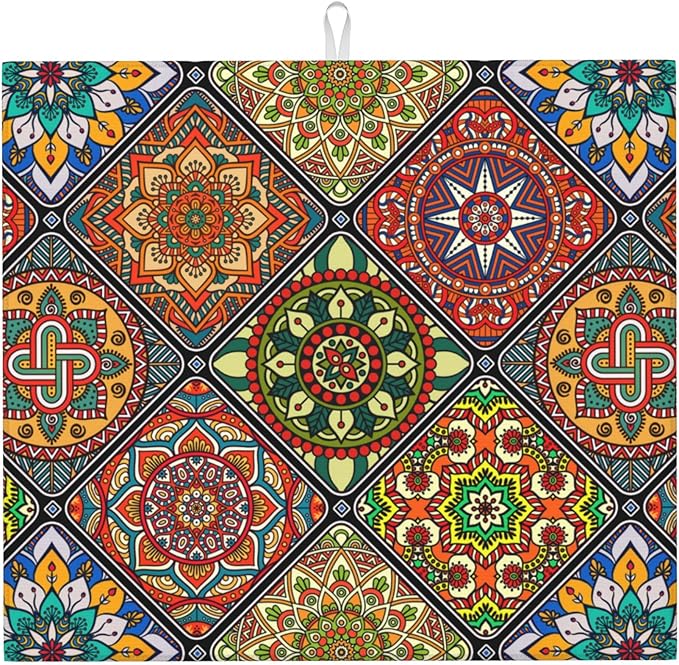 Mandala Colorful Kitchen Drying Mat Retro Microfiber Dish Drainer Mat by Unknown
