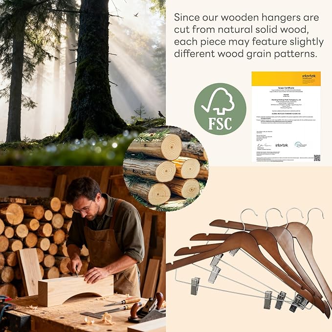 HOUSE DAY Wooden Hangers with Clips 12 Pack, Heavy Duty Walnut Wood Pants Hanger - Image 7