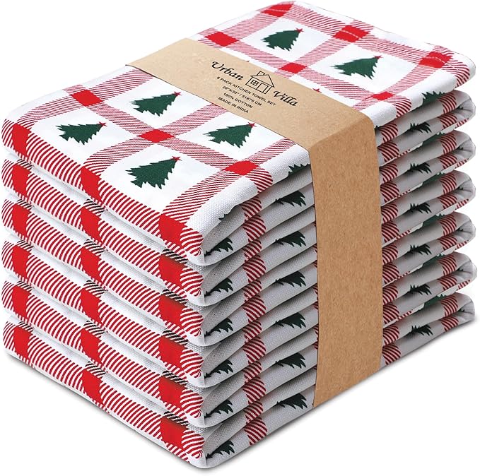Urban Villa Christmas Kitchen Towels Christmas Tree Print Premium Quality 100% - Image 7