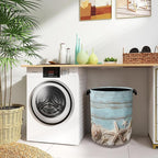 Starfish Seashell Laundry Basket, Vintage Wooden Oxford Cloth Laundry Hamper - Image 8