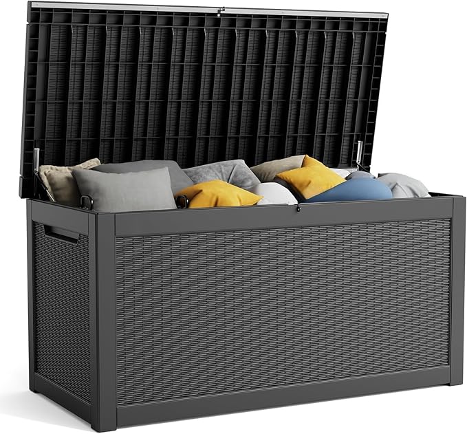 260 Gallon Resin Deck Box, Lockable Patio Outdoor Storage Box for Furniture, Garden Tools and Tools Storage, Waterproof Outside Storage Boxes - Black by OutdoorLivingPerfected