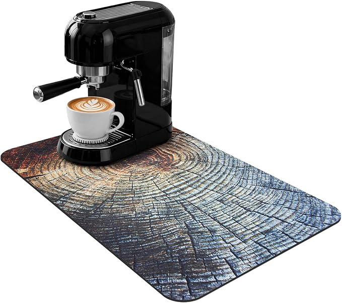 Coffee Bar Mat 20x12 Inch, Wood Grain Stump Design, Absorbent Hide Stain Rubber by Unknown