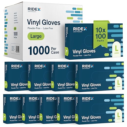 Ridex Disposable Gloves Latex-Free Clear Vinyl Gloves, 1000-Count, Powder-Free by Ridex