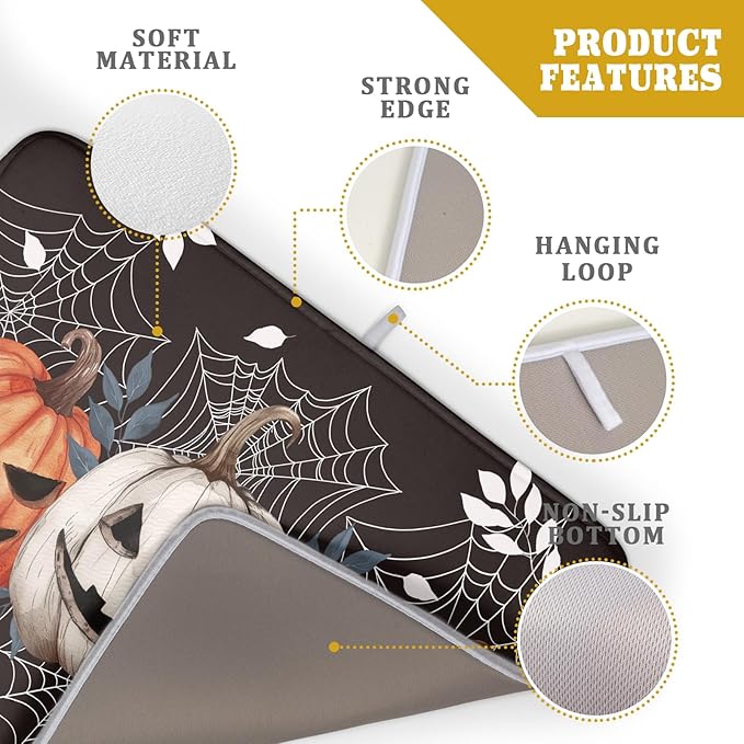 Halloween Dish Drying Mat for Kitchen Counter Spooky Pumpkins Spiderweb Super - Image 4