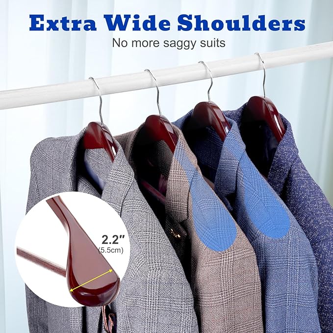 HOUSE DAY Wood Suit Hangers for Men, Wide Shoulder Wooden Hangers - Image 3