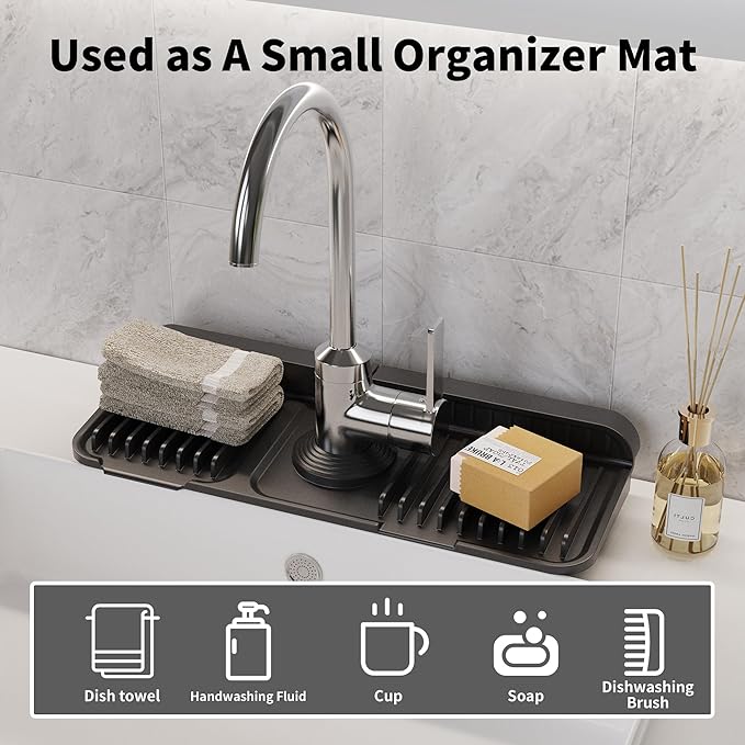 WAFT YEARN 14X5 Inch Silicone Durable Faucet Mat Kitchen Sink Splash Guard - Image 5