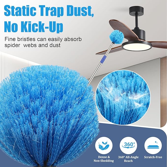 Duster, Cobweb Duster with Extension Pole, Medium Stiff Bristles Cobweb Duster - Image 2