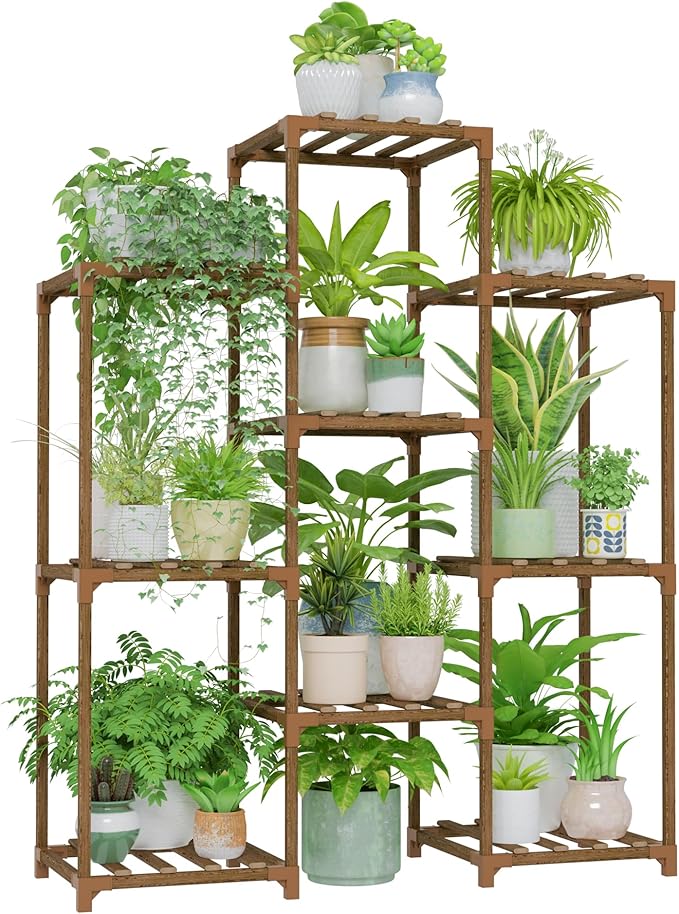Bamworld Plant Stand Indoor Plants Shelf Outdoor Wood Plant Rack for 4 Tiers Large Flower Stand for Multiple Plants Ladder Plant Holder for Living Room Boho Home and Gardening by Bamworld