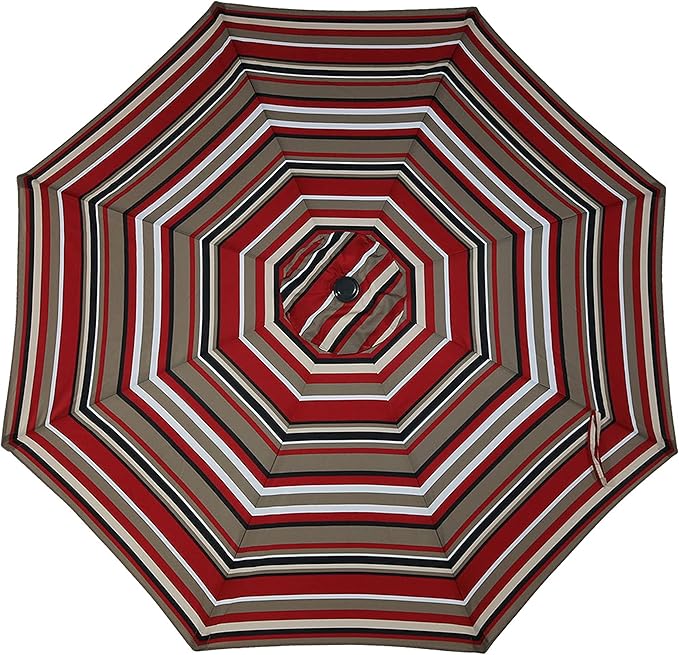 Sunnydaze Outdoor Patio Umbrella - Polyester Table Market Umbrella with Push-Button Tilt and Crank - 8 Sturdy Ribs - Awning Stripe - 9ft - Image 8