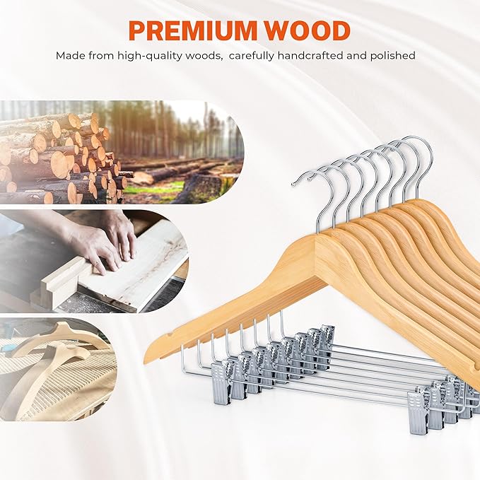 HOUSE DAY 24 Pack High-Grade Wooden Suit Hangers Skirt Hangers - Image 2