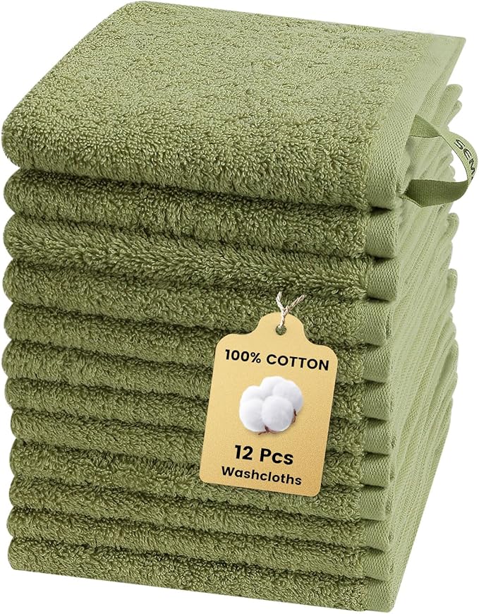 SEMAXE 100% Cotton Washcloths 12-Pack, 13 × 13 Inch Soft Luxury Face Towels – by SEMAXE
