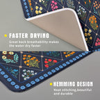Lapis Blue Dish Drying Mat for Kitchen Counter Flowers Microfiber Absorbent - Image 3