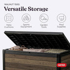 Keter Signature Collection 150 Gallon Resin Deck Box Organization and Storage Box for Patio Outdoor Cushions, Throw Pillows, Garden Tools and Pool Supplies, Walnut - Image 8