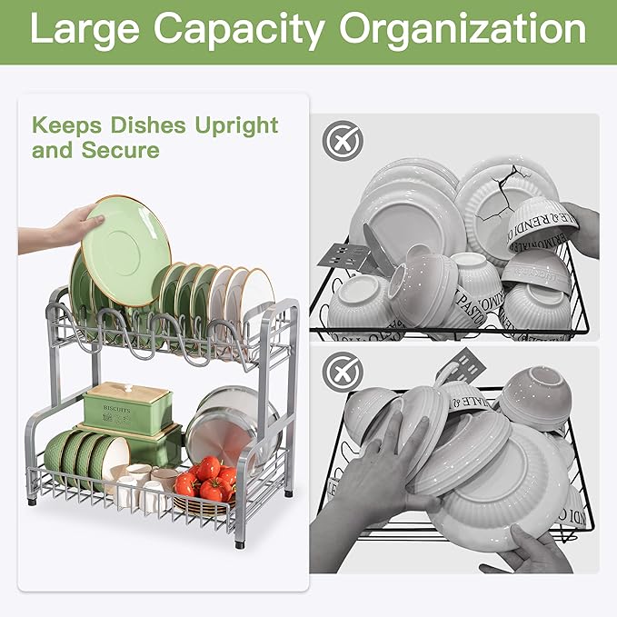 2 Tier Stainless Steel Large Capacity Dish Drainers Drying Rack - Image 4