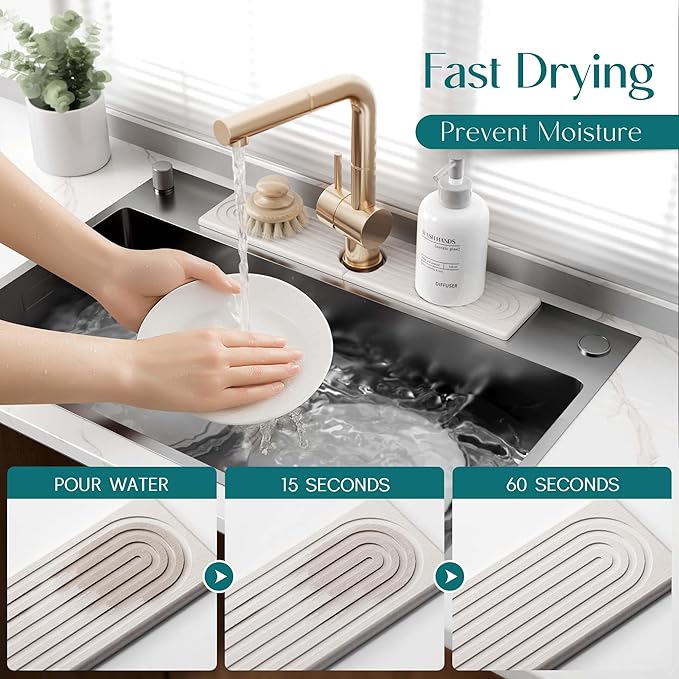 Stone Faucet Mat for Kitchen Sink – Diatomite Drying Stone Mat & Sink Protector - Image 3