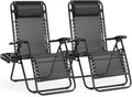 NEWBULIG Zero Gravity Chair Set of 2, Lounge Chair Folding Portable Adjustable Camping Reclining Chairs with Adjustable Pollow, Mesh Back, Cup Holder Trays Lawn Patio Chair for Pool Beach - Black by NEWBULIG