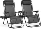 NEWBULIG Zero Gravity Chair Set of 2, Lounge Chair Folding Portable Adjustable Camping Reclining Chairs with Adjustable Pollow, Mesh Back, Cup Holder Trays Lawn Patio Chair for Pool Beach - Black by NEWBULIG