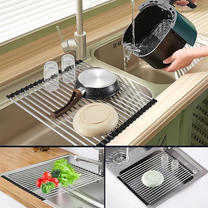 Roll Up Dish Drying Rack, Expandable Over The Sink Dish Drainer, Stainless - Image 5