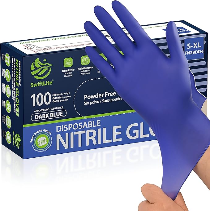 Disposable Nitrile Gloves, Food Safe, Latex-Free Powder-Free, Kitchen Rubber by SWIFTLITE