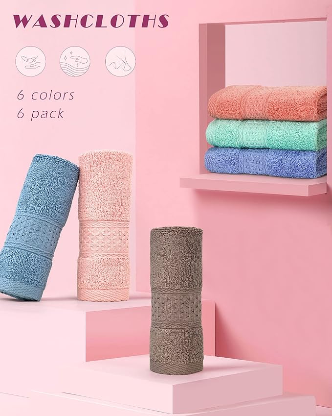 Cleanbear Face-Cloth Washcloths Set, 100% Cotton, High Absorbent, Size13 - Image 2