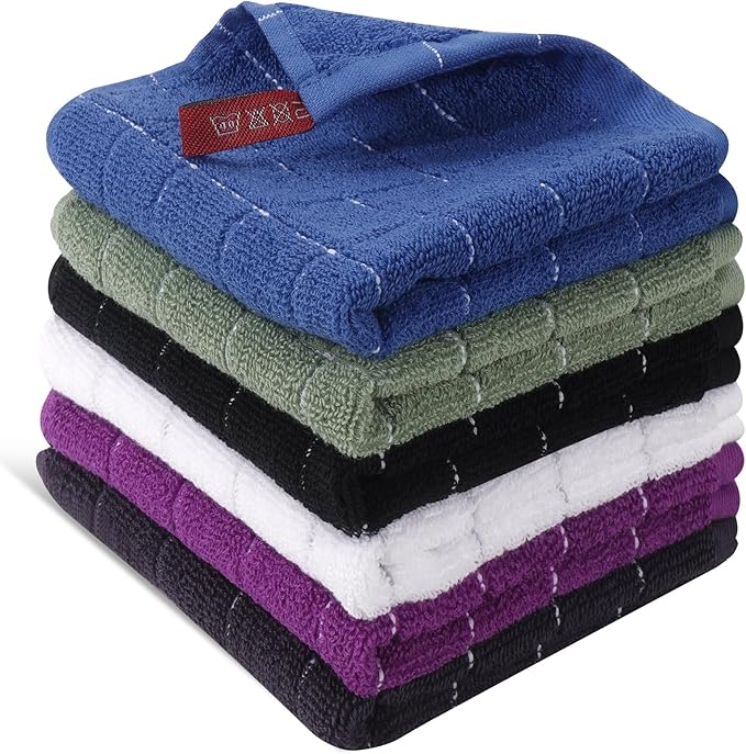 6 Pack 100% Cotton Wash Cloth, 12x12 Inch Highly Absorbent and Soft Feel by INFICRIME