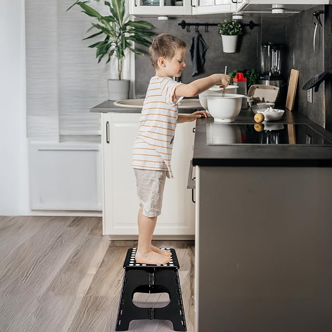 Delxo Folding Step Stool,11 Inch Non-Slip Foldable Step Stools for Kids and Adults,Portable Foldable Step Stool Lightweight Small Folding Stool with Handle for Kitchen Bathroom in Black,1 Pack - Image 3