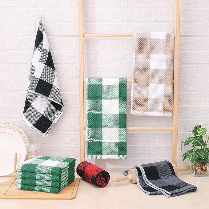 Homaxy 100% Cotton Waffle Weave Check Plaid Kitchen Towels, 13 x 28 Inches - Image 8