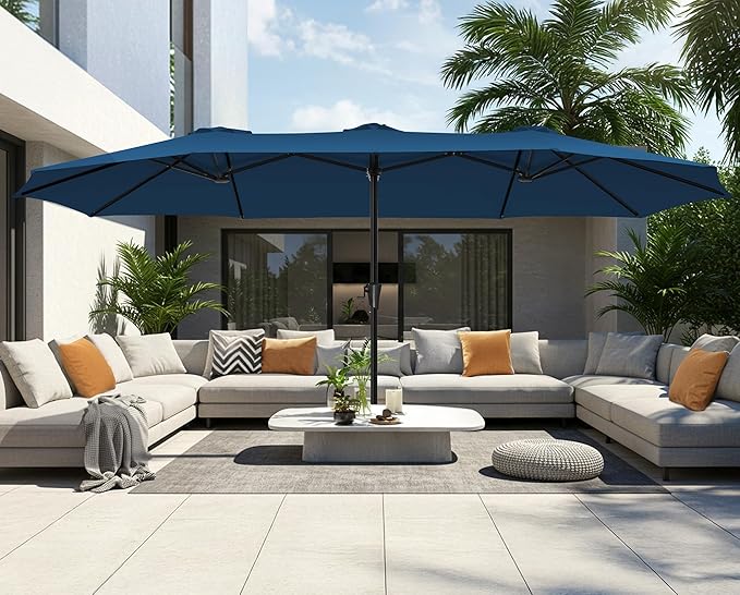 SUPERJARE 15FT Outdoor Umbrella for Patio, Double sided Pool Umbrellas with Fade Resistant Canopy, Large Table Umbrella for Deck, Market, Backyard - Navy Blue - Image 2