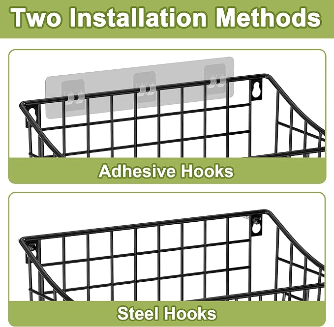 Wall Basket with Label Plate & 5 S-Hooks –4 Pack Hanging Wire Basket - Image 3