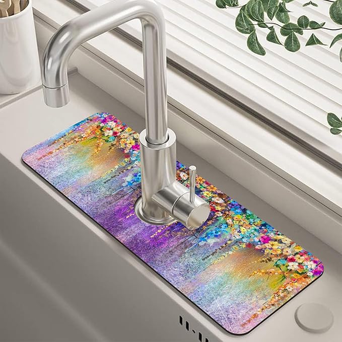 Abstract Watercolor Flowers Dish Drying Mat by Unknown