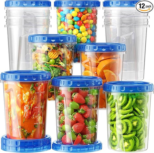 12 Pack-34 oz Freezer Storage Containers, Plastic Food Storage Containers by Unknown