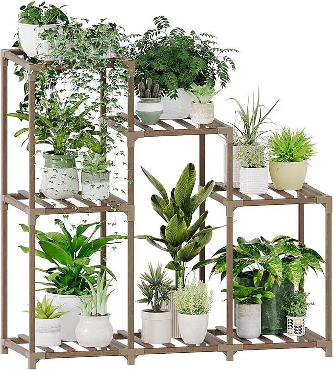 Bamworld Plant Stand Indoor Wood Plant Shelf Outdoor Tiered Plant Rack for Multiple Plants Upgrade 3 Tiers 7 Potted Ladder Plant Holder Plant Table for Mulitiple Pots Boho Decor Home Decor for Window Balcony Living Room Gardening Gifts by Bamworld