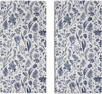 Spring Floral Hand Towels for Bathroom Set of 2 Blue White Flower Leaves by Aytipun