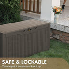 Devoko 100 Gallon Waterproof Large Resin Deck Box Indoor Outdoor Lockable Storage Container for Patio Furniture Cushions Garden Tools (100 Gallon, Light Brown) - Image 5