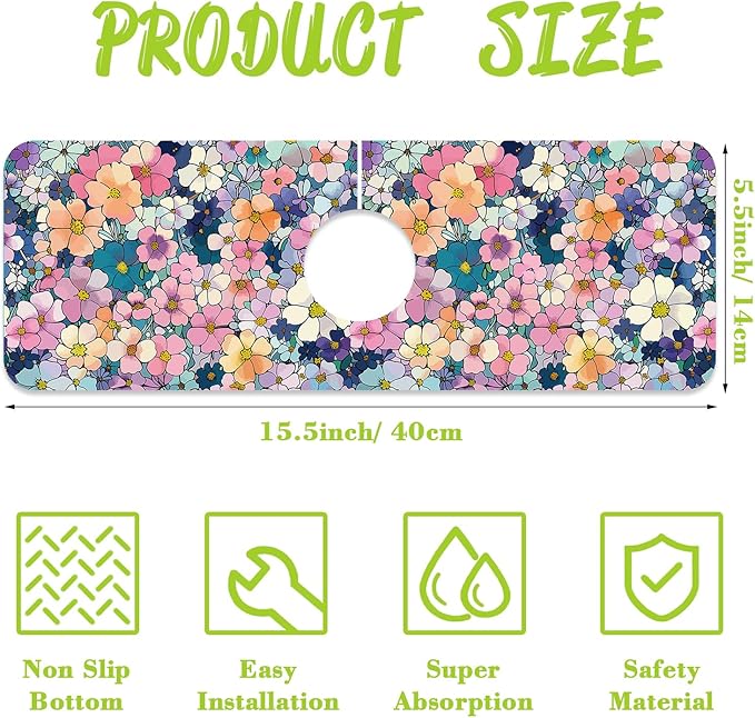 Sink Faucet Absorbing Mat Cute Flowers Sink Splash Guard Drying Mat - Image 2