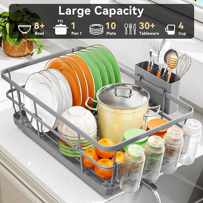TOOLF Large Dish Drying Rack for Kitchen Counter, Kitchen Dish Racks - Image 3