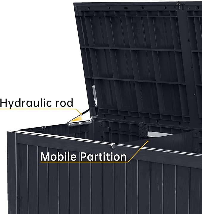 DRATO 200 Gallon Deck Box, Waterproof Resin Large Outdoor Storgae Box for Patio Furniture, Patio Cushions, Gardening Tools, Pool Supplies, Lockable（Black，200 Gallon） - Image 5