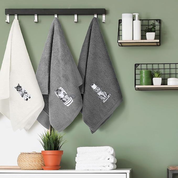3 Pcs Cat Bathroom Hand Towels Set Cute Black Cat Embroidered Decorative Funny - Image 4