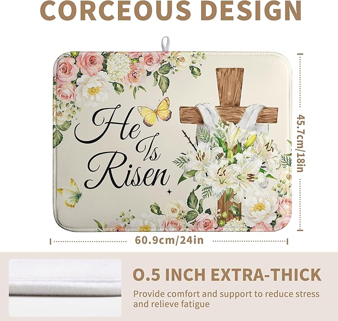 Easter He Is Risen Dish Drying Mats Spring Floral Dish Mat Easter Cross Drying - Image 4