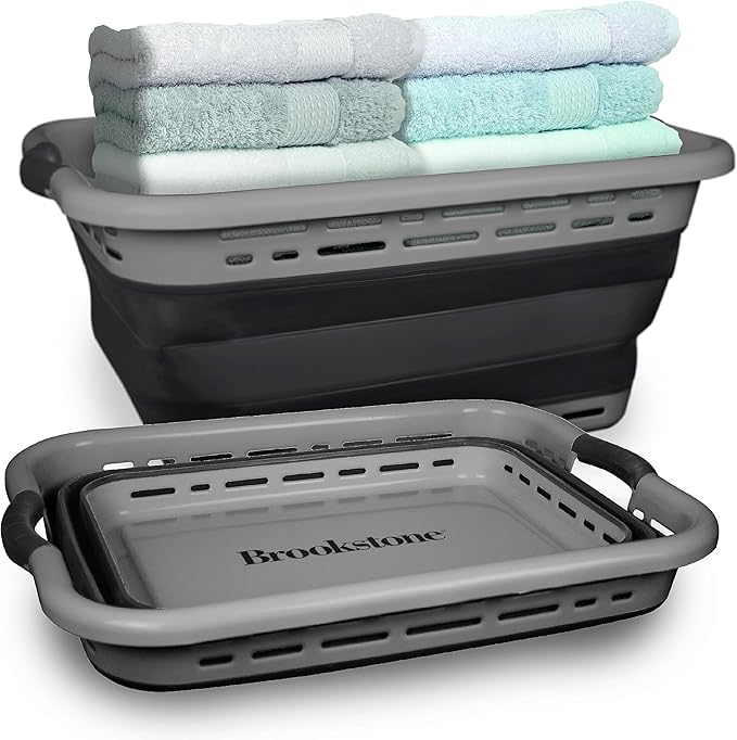 BROOKSTONE 11 GALLON XL 24" Collapsible Laundry Basket & Clothes Hamper by Brookstone