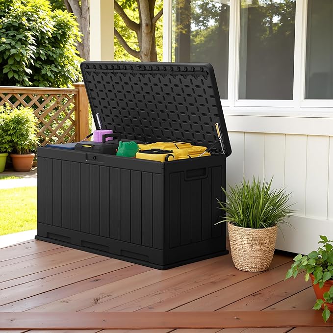 Devoko 90 Gallon Double-Wall Deck Box, Side Handles, HDPE Outdoor Large Storage Box Waterproof and Lockable for Patio Furniture, Garden, Pool (Black, 90 Gallon) - Image 5