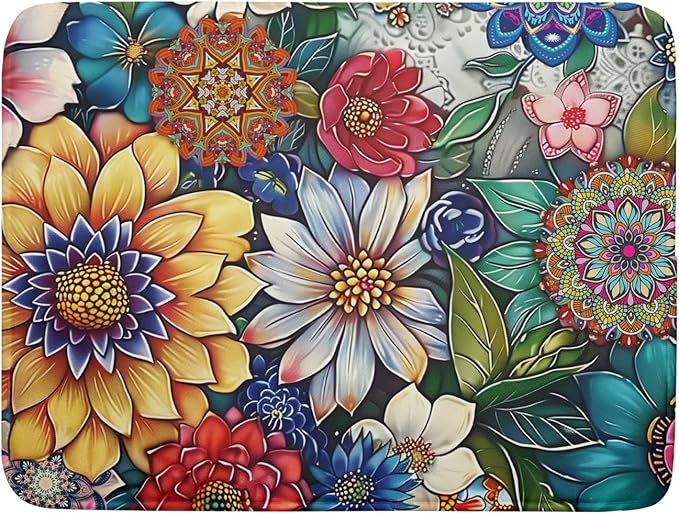 Boho Floral Dish Drying Mat for Kitchen Counter 18x24 Inch Super Absorbent by Kawani