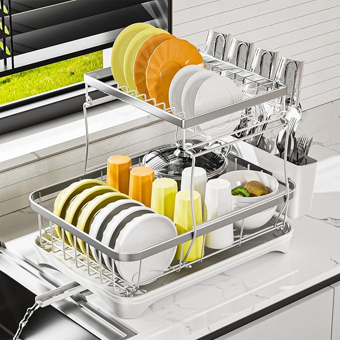 Dish Drying Rack Kitchen 2-Tier 304 Stainless Steel Dish Racks by Arshray