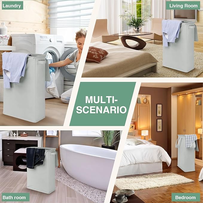Slim Laundry Basket with Lid and Handles, Foldable Laundry Basket - Image 2