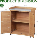 Outdoor Storage Cabinet & Potting Bench Table with Metal Top, Wooden Patio Furniture, Garden Workstation (Light Brwon, 39x31.5x17in) - Image 5