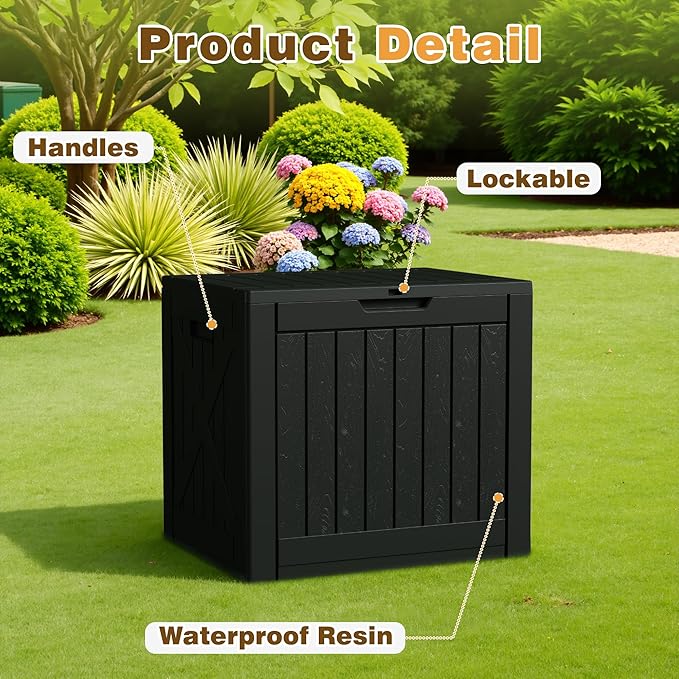 Flamaker Resin Deck Box 40 Gallon Waterproof Outdoor Indoor Storage Box Imitation Wood Resin for Patio Furniture Garden Tools and Pool (Black) - Image 4