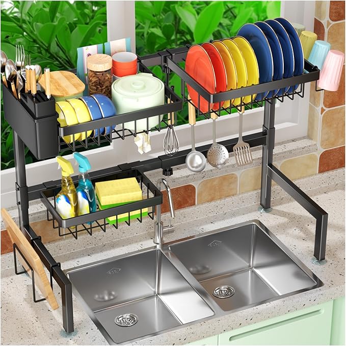 SNSLXH 2-Tier Over The Sink Dish Drying Rack, Kitchen Large Dish Drying Rack by SNSLXH