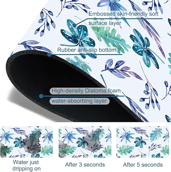 Watercolor Leaves Sink Splash Guard Faucet Mat Tropical Leaves Super Absorbent - Image 3