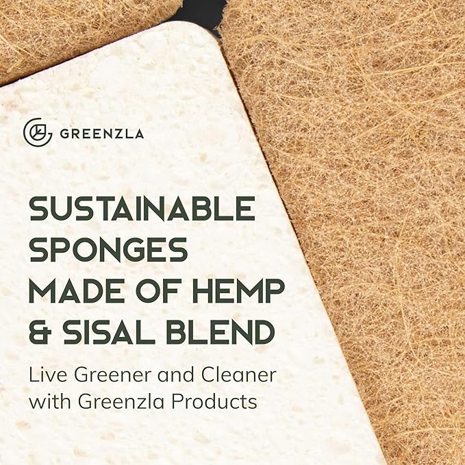 Greenzla Kitchen Sponges, Odor Free Plant-Based Dish Sponges, Non-Scratch Sisal - Image 4